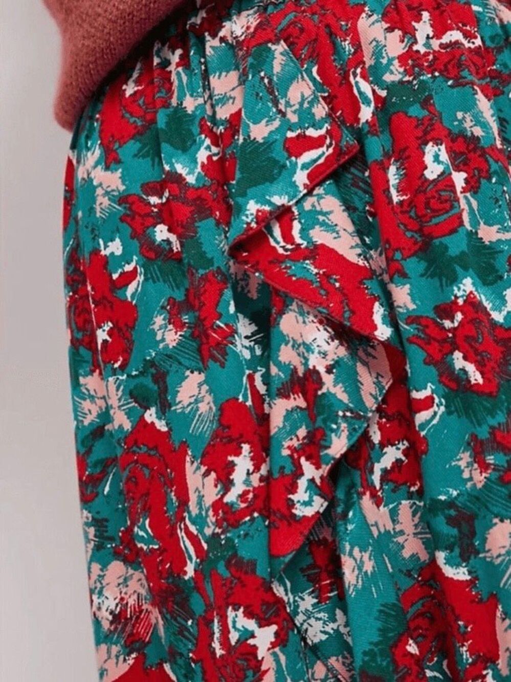 NEW Anthropologie Porridge Miley Red Green Ruffle High Low Skirt Womens XS - Picture 4 of 7